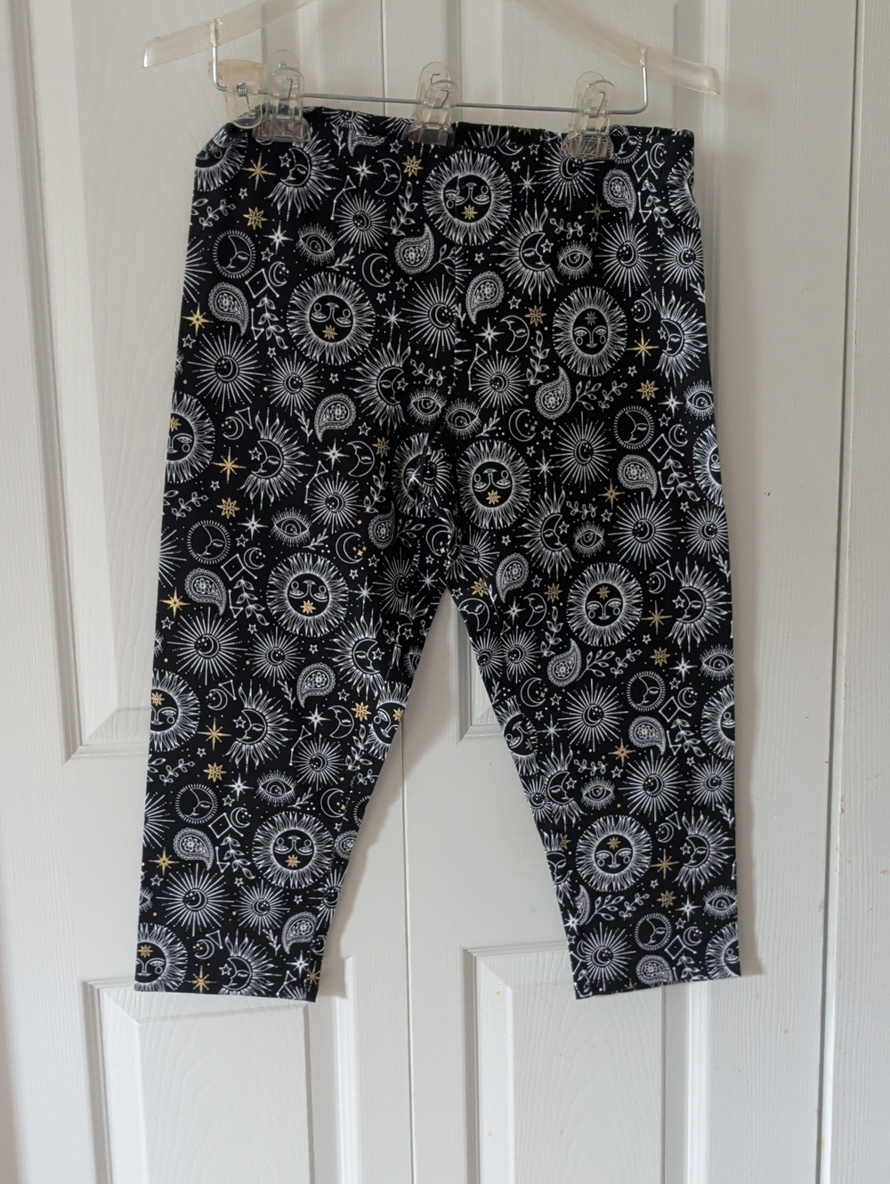 No Boundaries Black Leggings with White and Gold Celestial Print